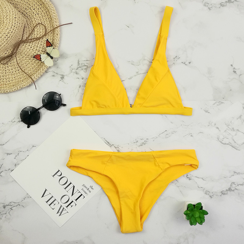 Sexy Yellow Pure Color Design Simple Bikini,Bikini Sets