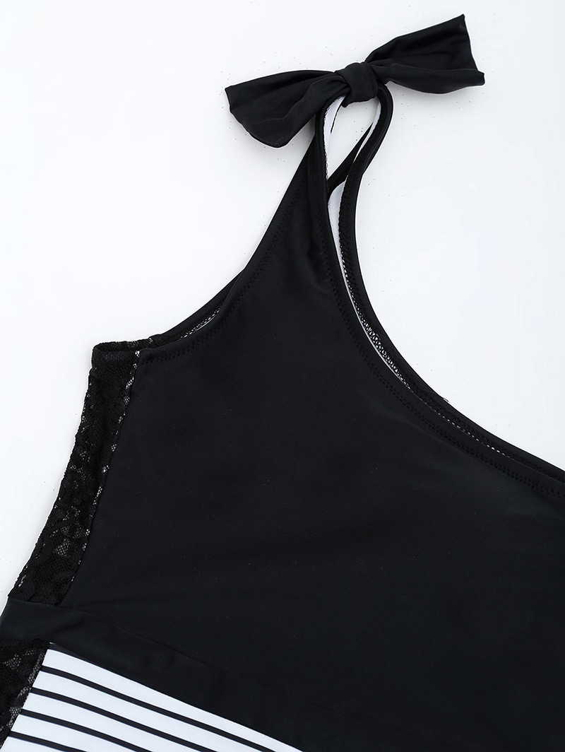Sexy Black Stripe Pattern Decorated One-piece Swimwear,One Pieces