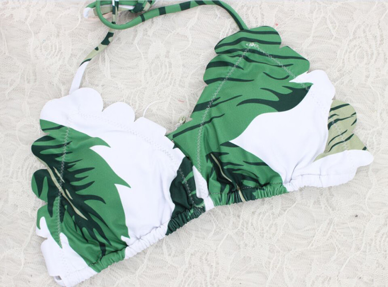Sexy Green Leaf Pattern Design Off-the-shoulder Bikini,Bikini Sets