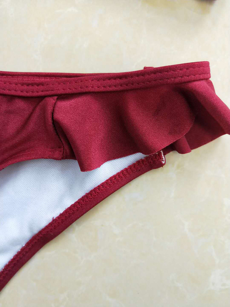 Sexy Claret Red Pure Color Design V Neckline Bikini,Bikini Sets