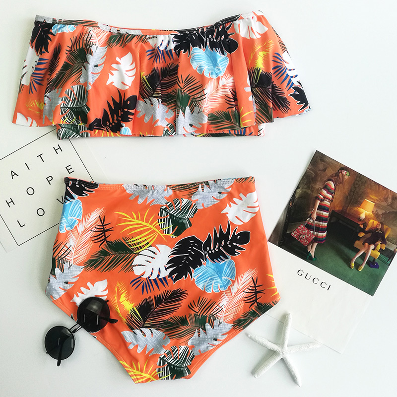 Sexy Multi-color Leaf Pattern Design Off Shoulder Bikini,Bikini Sets