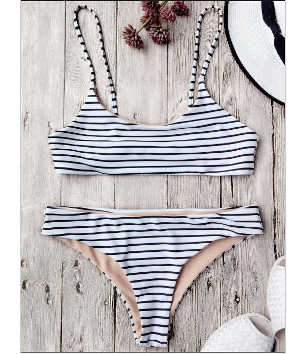 Sexy Black+white Stripe Pattern Decorated Split Bikini,Bikini Sets