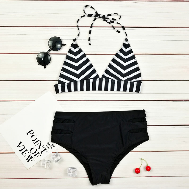 Sexy Black+white Stripe Pattern Decorated Split Bikini,Bikini Sets