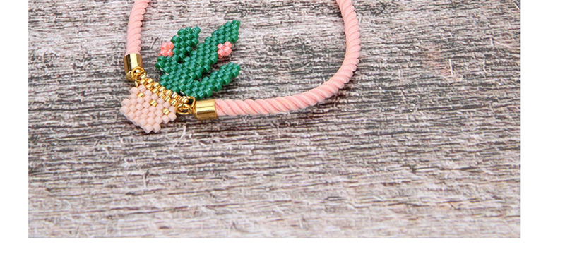 Fashion Green+pink Cactus Shape Decorated Hand-woven Bracelet,Beaded Bracelet