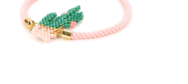 Fashion Green+pink Cactus Shape Decorated Hand-woven Bracelet,Beaded Bracelet