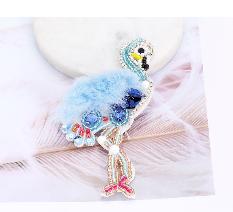 Fashion Blue Beads Decorated Flamingo Shape Brooch,Korean Brooches