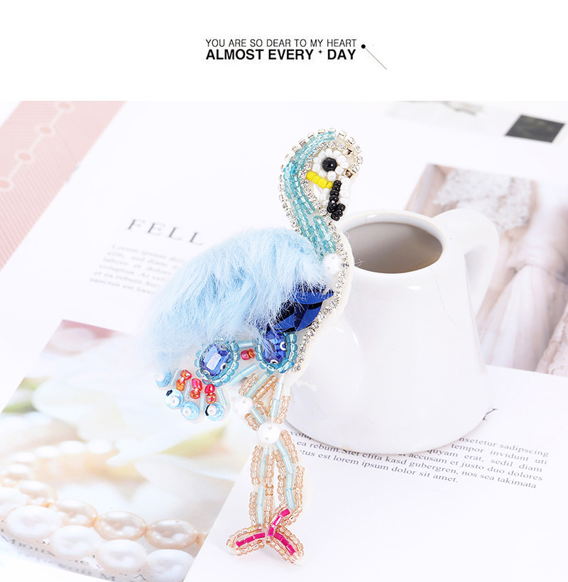 Fashion Blue Beads Decorated Flamingo Shape Brooch,Korean Brooches