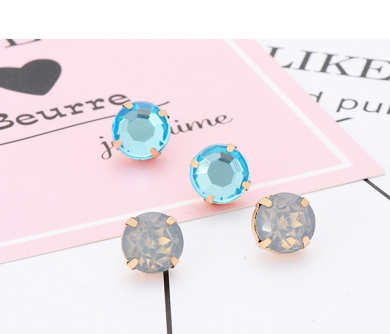 Fashion Light Blue Round Shape Decorated Earrings,Stud Earrings