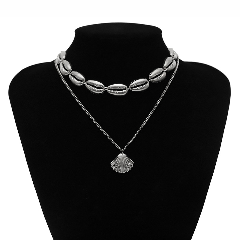 Fashion Silver Color Shell Shape Decorated Necklace,Multi Strand Necklaces