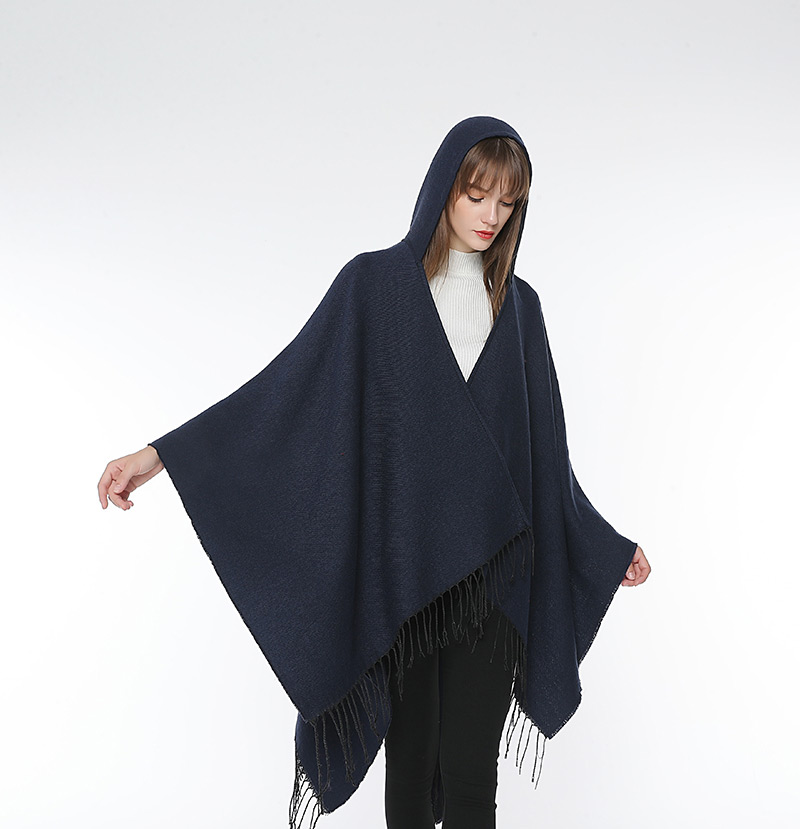 Fashion Khaki Tassel Decorated Pure Color Cloak,knitting Wool Scaves