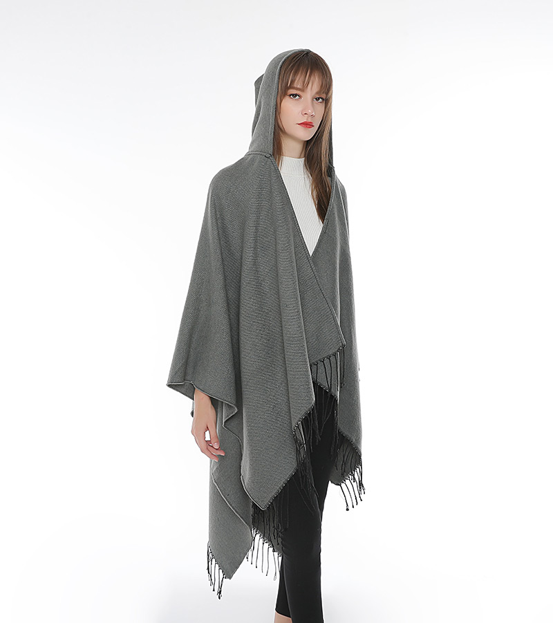 Fashion Khaki Tassel Decorated Pure Color Cloak,knitting Wool Scaves