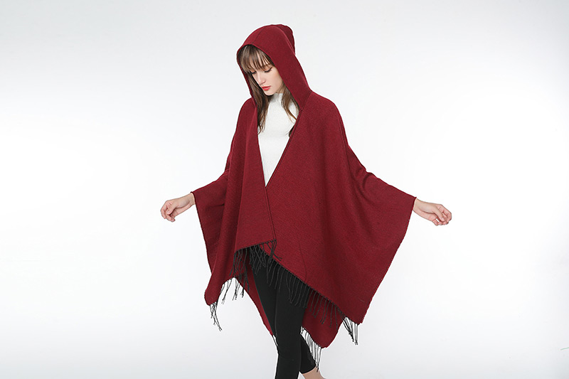 Fashion Red Tassel Decorated Pure Color Cloak,knitting Wool Scaves