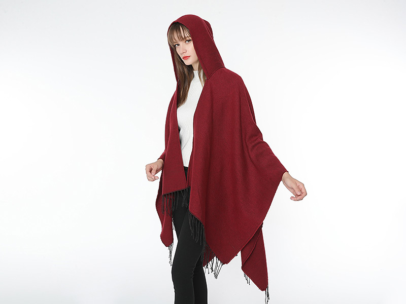Fashion Red Tassel Decorated Pure Color Cloak,knitting Wool Scaves