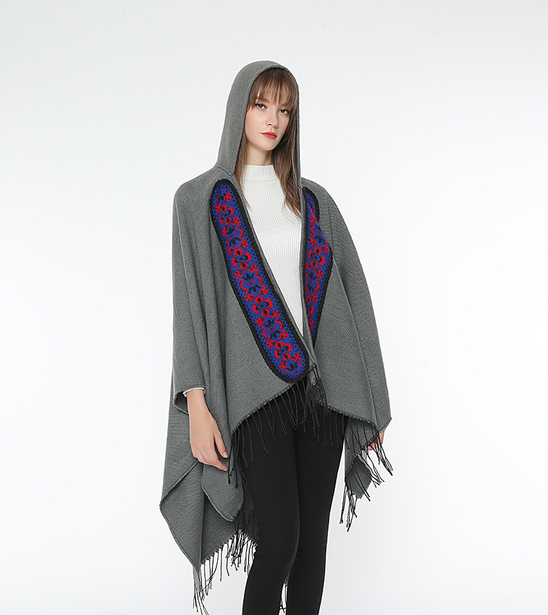 Fashion Gray Tassel Decorated Flower Pattern Cloak,knitting Wool Scaves