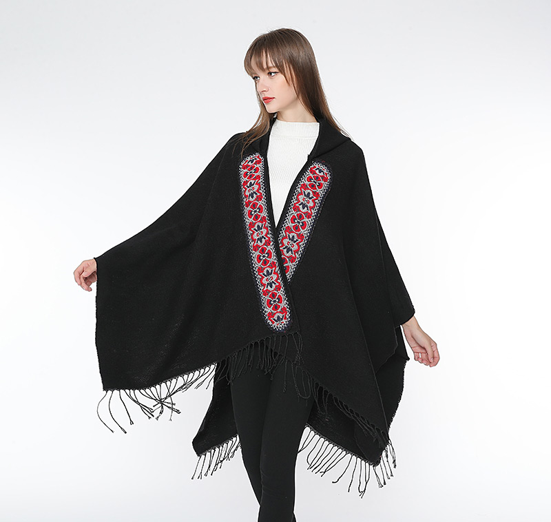 Fashion Khaki Tassel Decorated Flower Pattern Cloak,knitting Wool Scaves