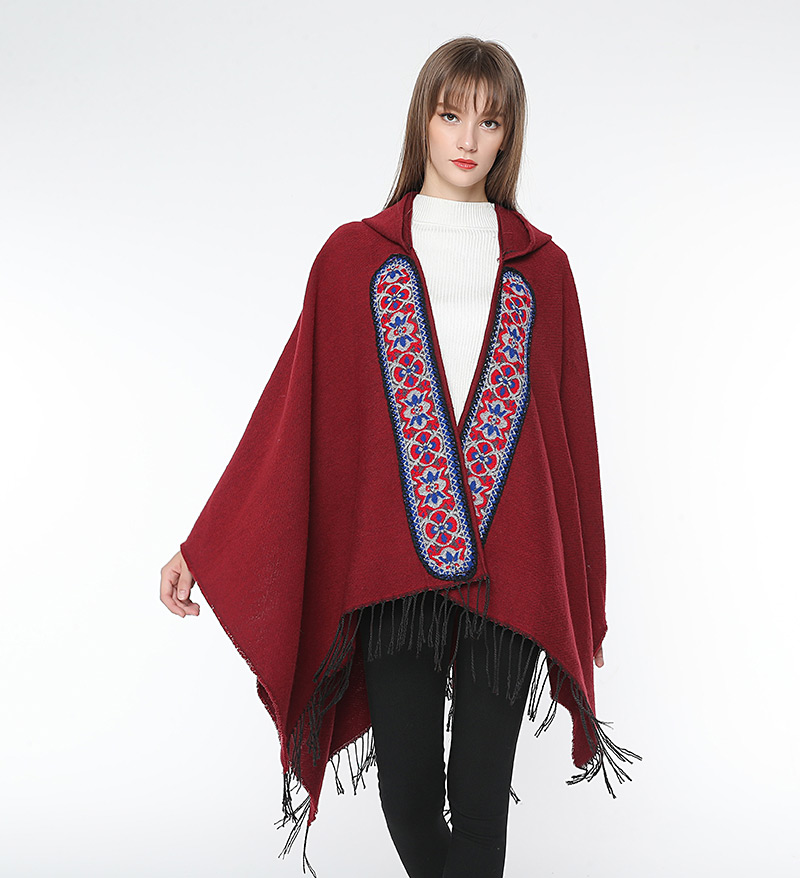 Fashion Gray Tassel Decorated Flower Pattern Cloak,knitting Wool Scaves