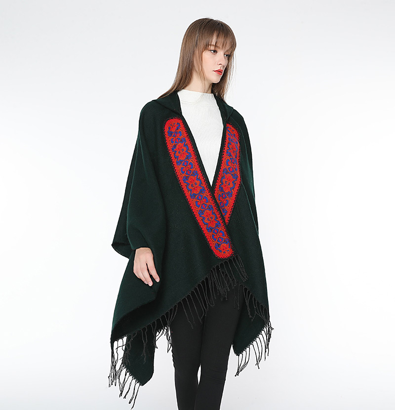 Fashion Green Tassel Decorated Flower Pattern Cloak,knitting Wool Scaves