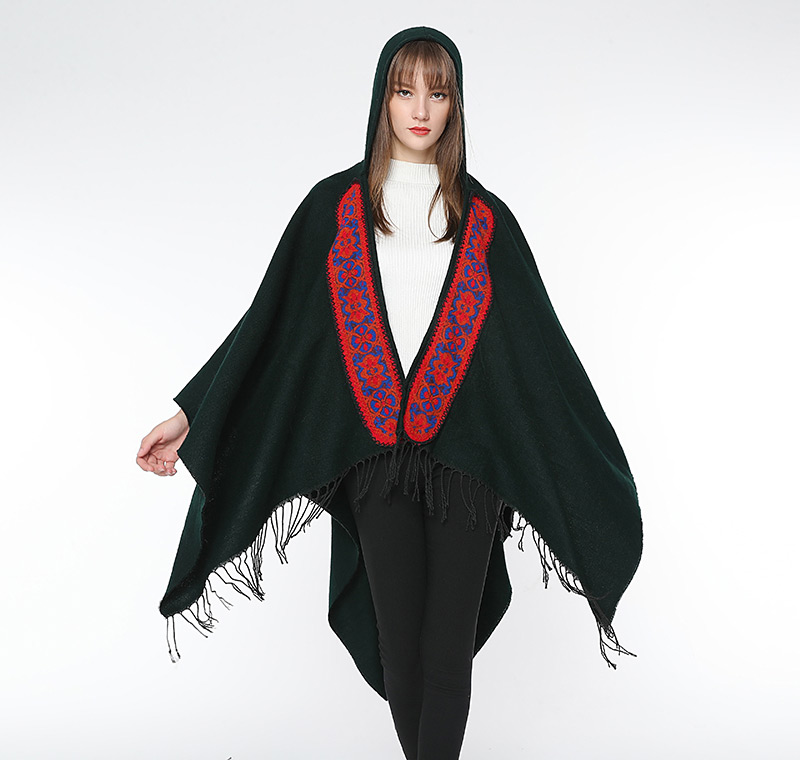 Fashion Green Tassel Decorated Flower Pattern Cloak,knitting Wool Scaves