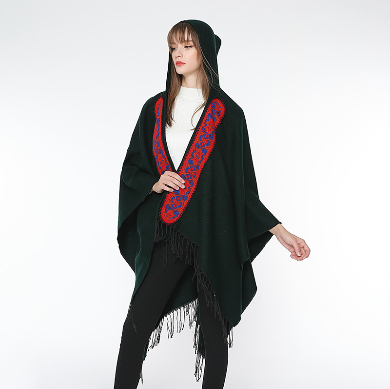 Fashion Black Tassel Decorated Flower Pattern Cloak,knitting Wool Scaves