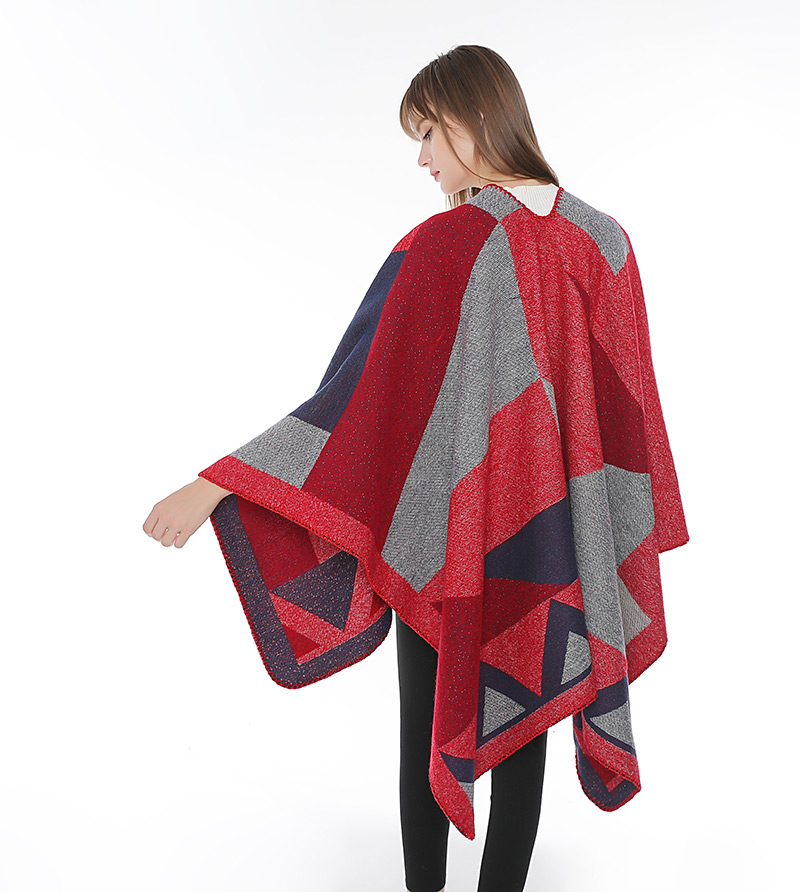 Fashion Red Geometric Pattern Decorated Scarf,knitting Wool Scaves