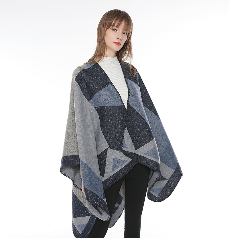 Fashion Gray Geometric Pattern Decorated Scarf,knitting Wool Scaves