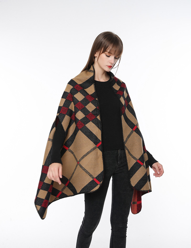 Fashion Khaki Grid Pattern Decorated Scarf,knitting Wool Scaves