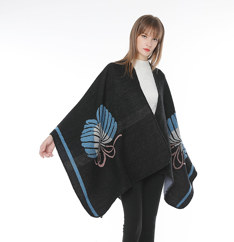 Fashion Dark Blue Flower Pattern Decorated Scarf,knitting Wool Scaves