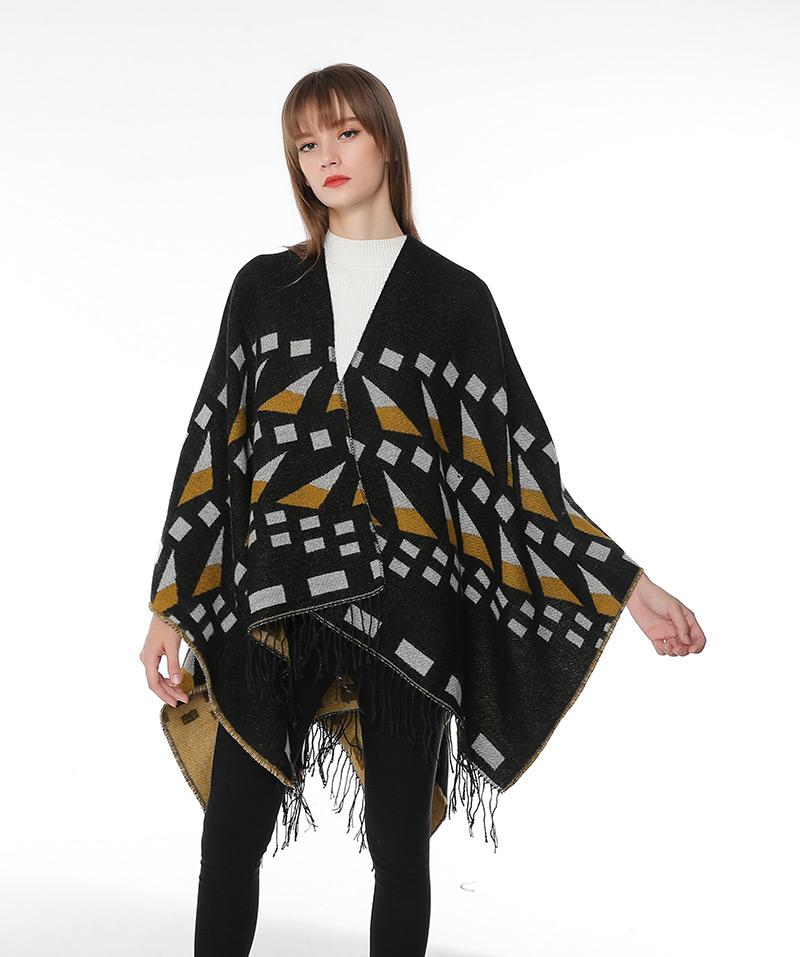Fashion Gray Geometric Pattern Decorated Tassel Scarf,knitting Wool Scaves