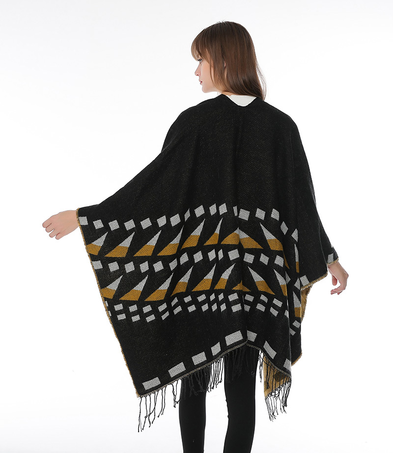 Fashion Black Geometric Pattern Decorated Tassel Scarf,knitting Wool Scaves