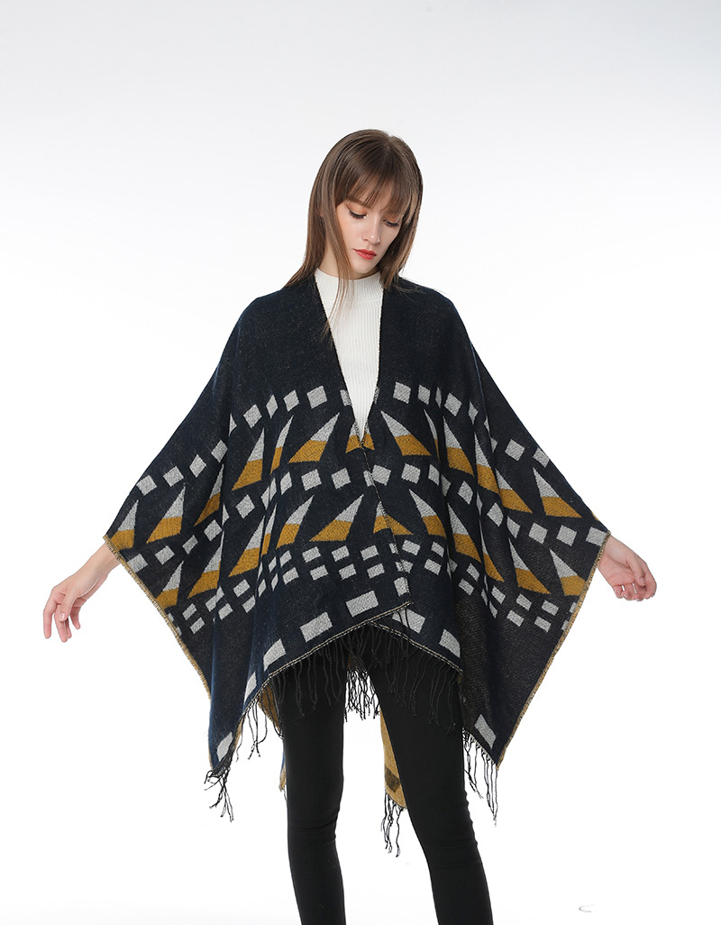 Fashion Black Geometric Pattern Decorated Tassel Scarf,knitting Wool Scaves