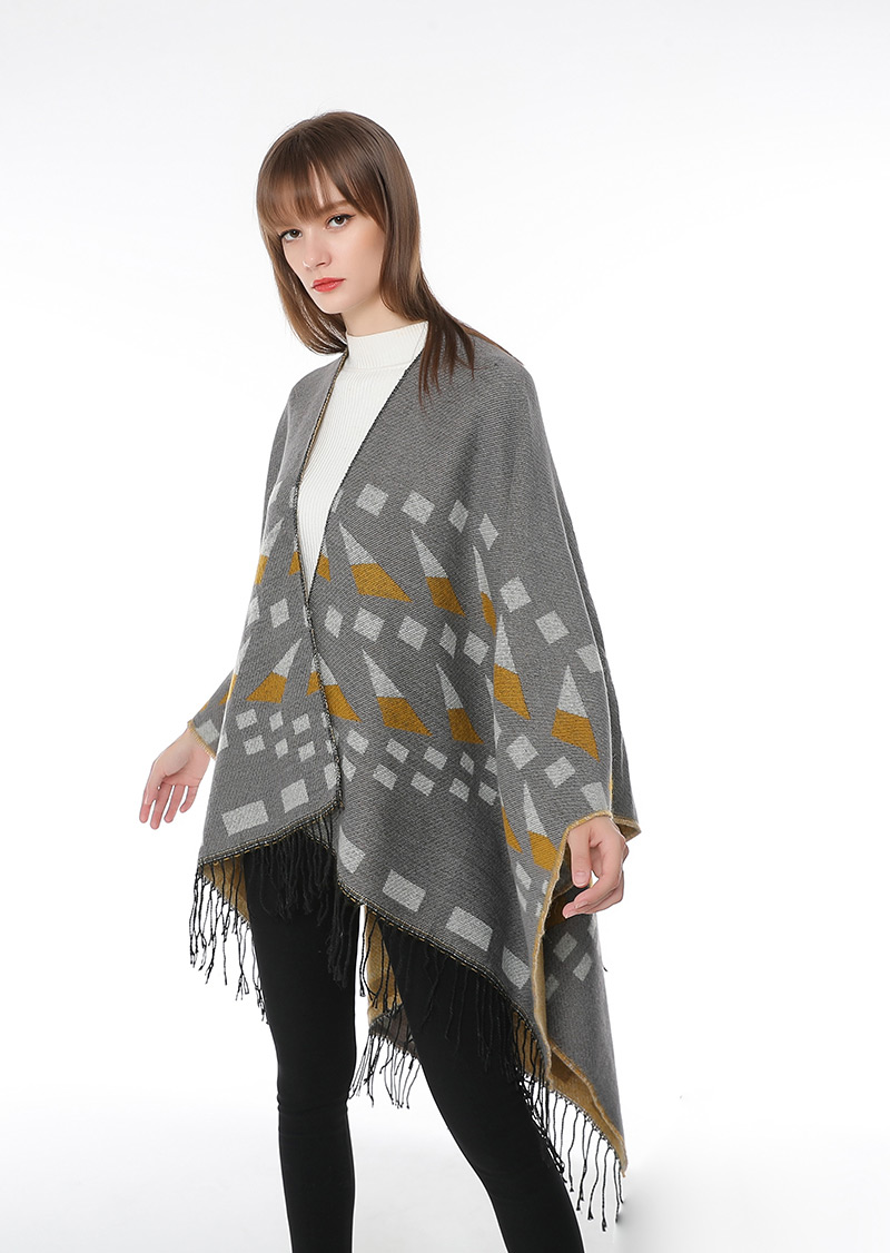 Fashion Gray Geometric Pattern Decorated Tassel Scarf,knitting Wool Scaves