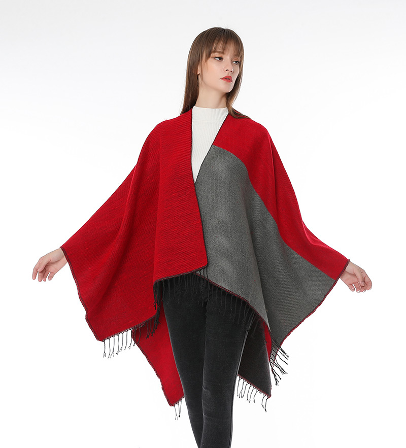 Fashion Red+gray Color-matching Decorated Tassel Scarf,knitting Wool Scaves