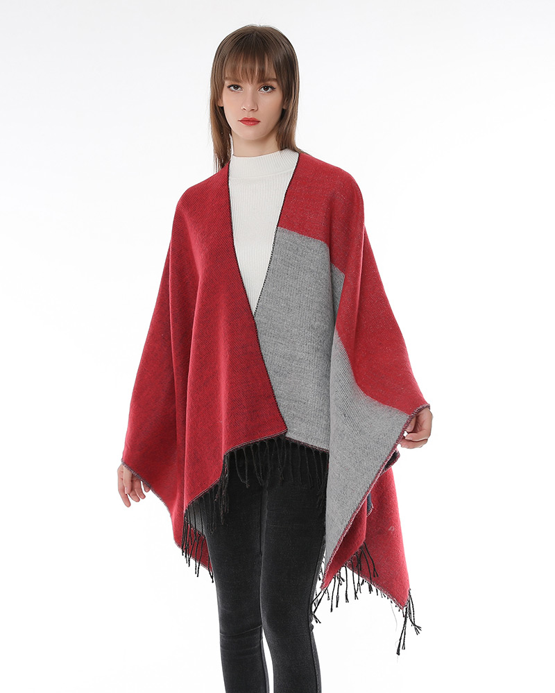 Fashion Red+claret Red Color-matching Decorated Tassel Scarf,knitting Wool Scaves