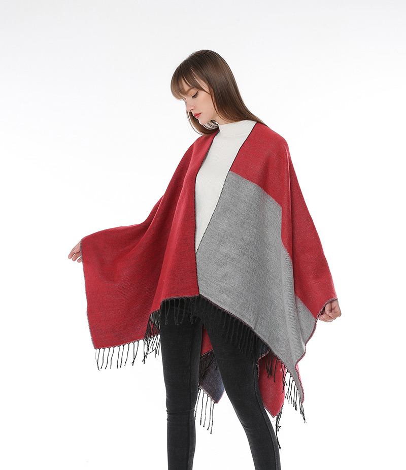 Fashion Red+claret Red Color-matching Decorated Tassel Scarf,knitting Wool Scaves