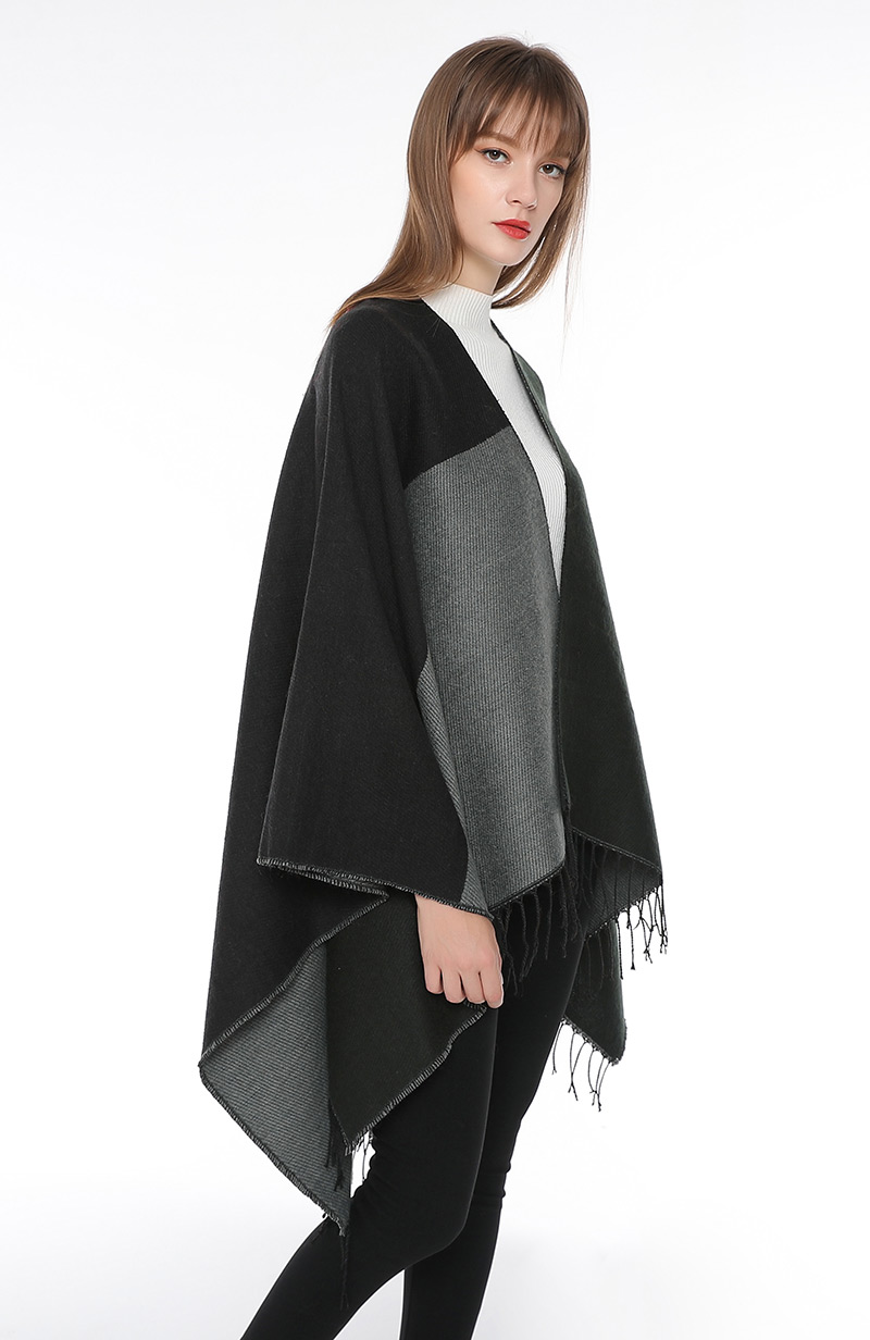 Fashion Black+gray Color-matching Decorated Tassel Scarf,knitting Wool Scaves