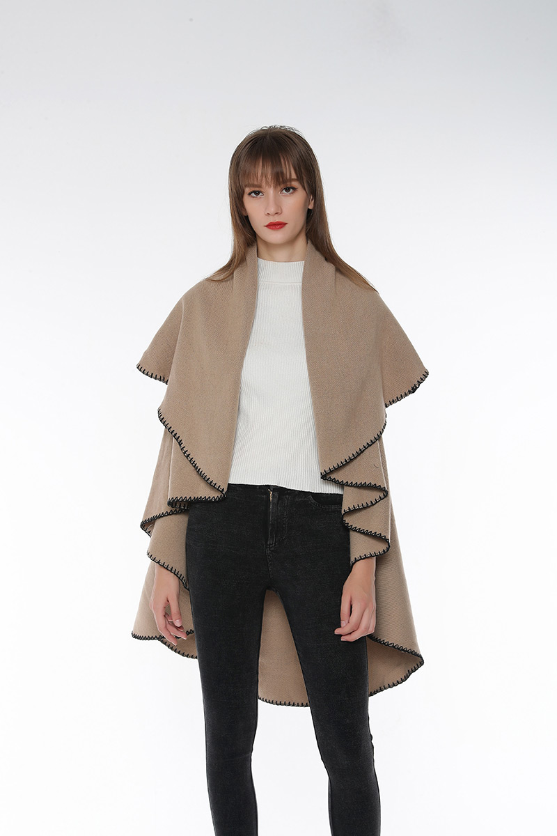 Fashion Khaki Pure Color Decorated Cloak,knitting Wool Scaves
