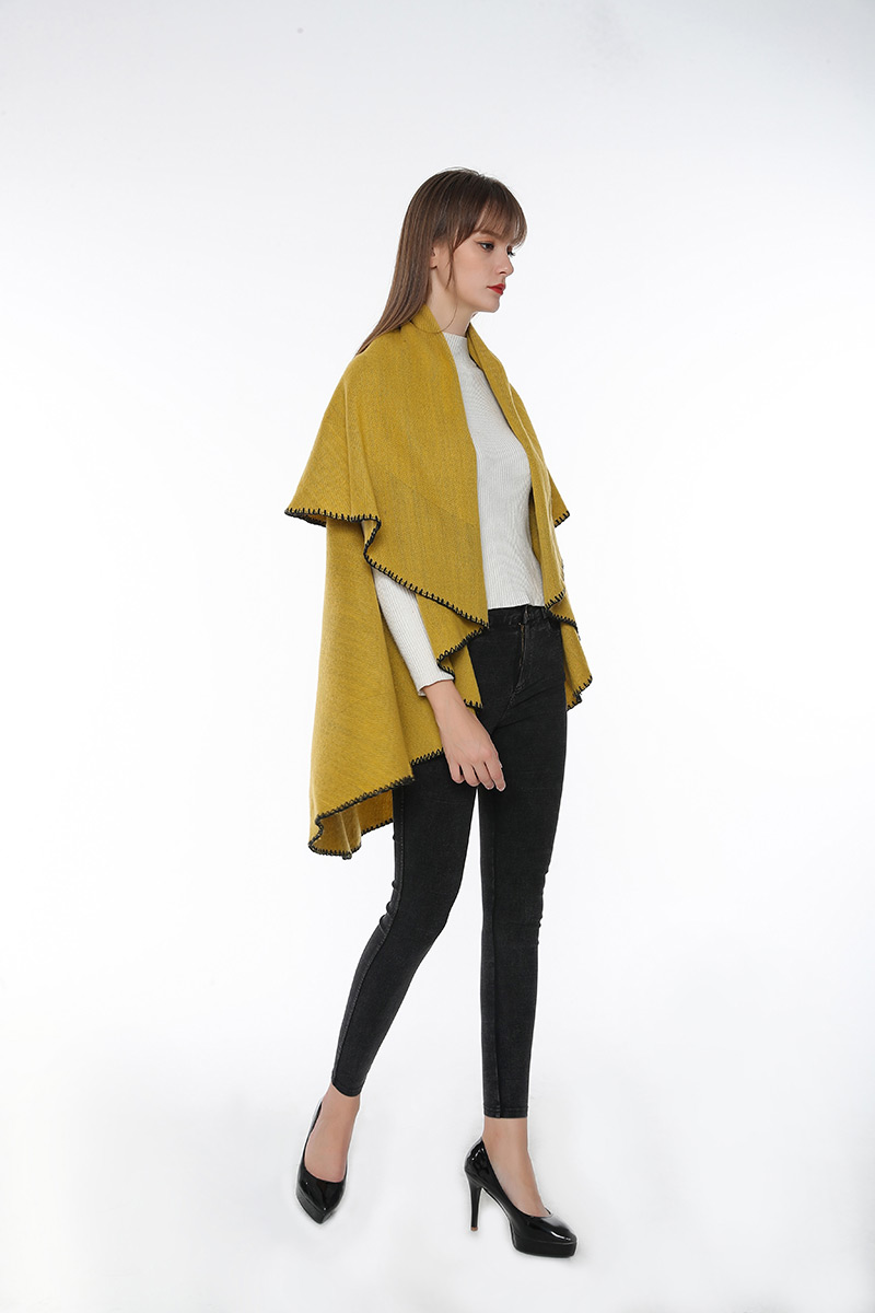 Fashion Yellow Pure Color Decorated Cloak,knitting Wool Scaves