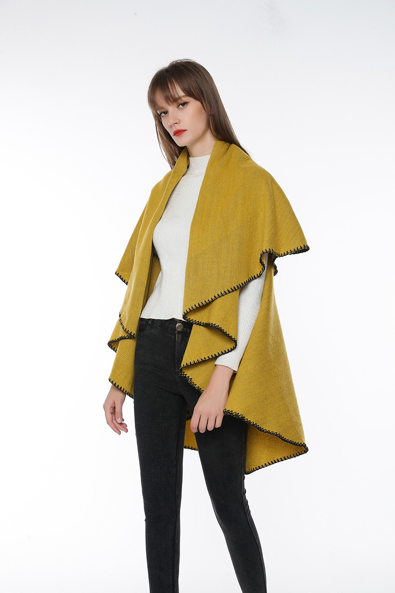 Fashion Yellow Pure Color Decorated Cloak,knitting Wool Scaves