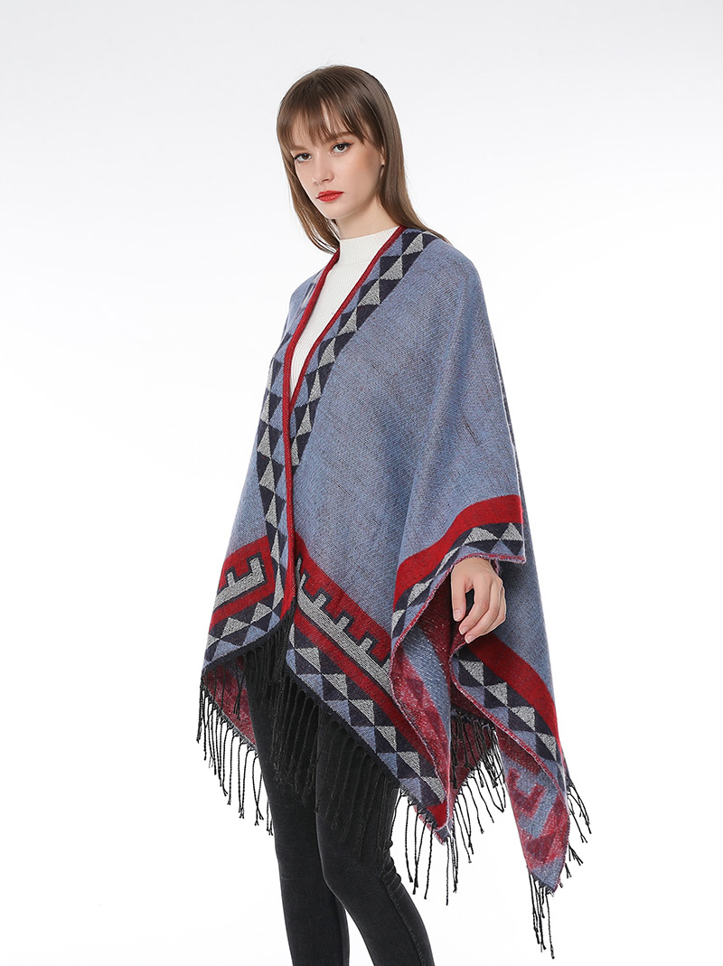 Fashion Light Blue Geometric Pattern Decorated Tassel Scarf,knitting Wool Scaves