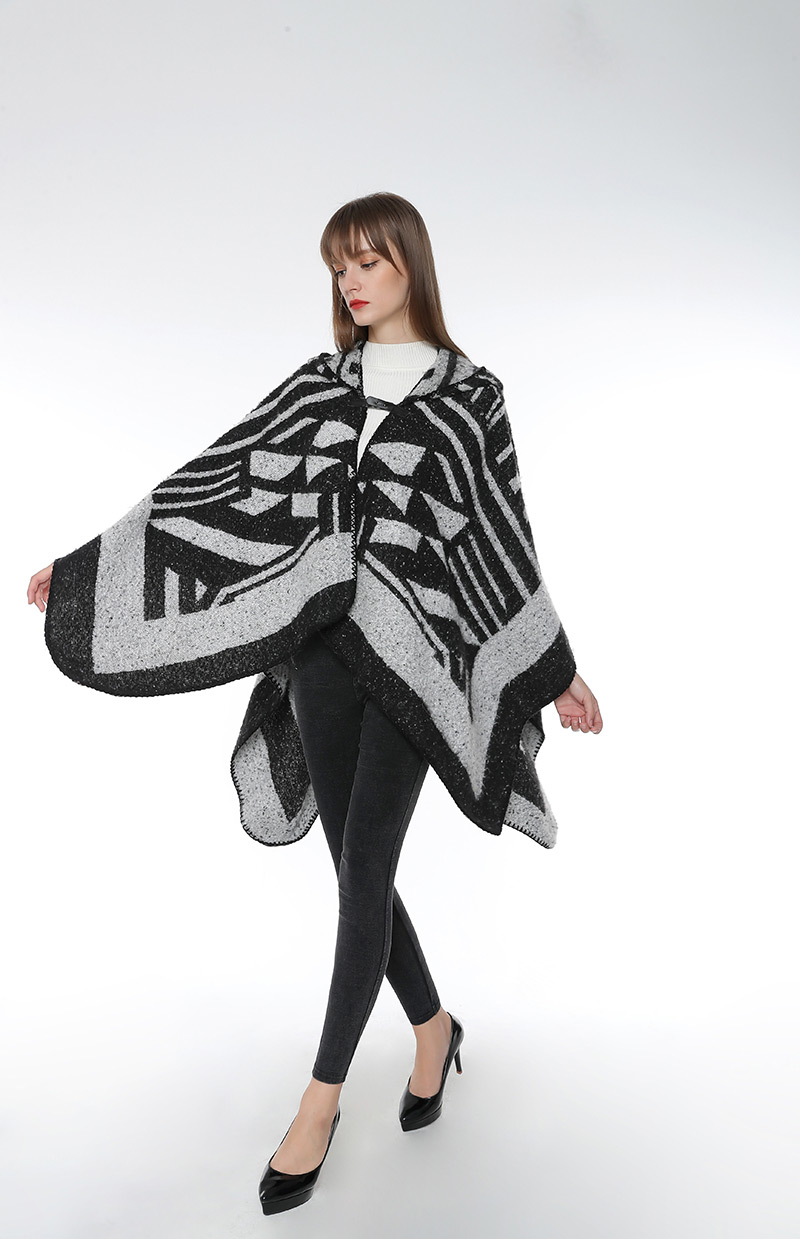 Fashion Black Geometric Pattern Decorated Scarf,knitting Wool Scaves