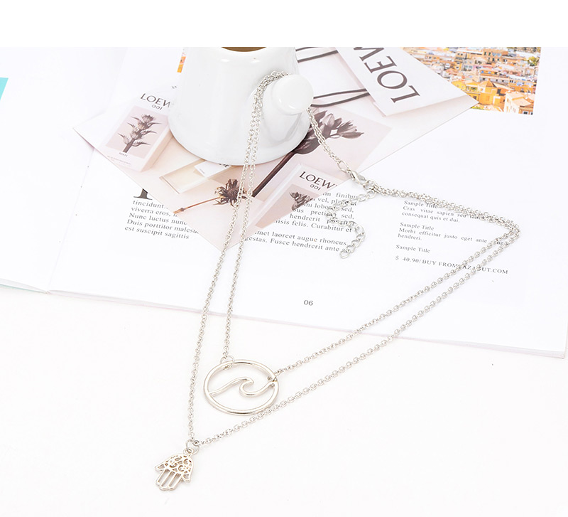 Fashion Silver Color Palm Shape Decorated Necklace,Multi Strand Necklaces