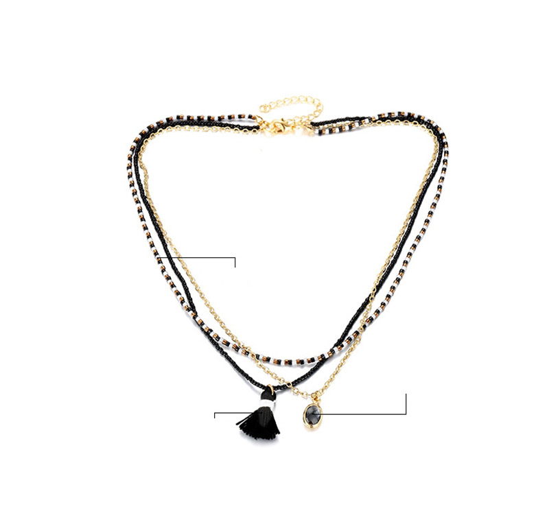 Fashion Blue Multi-layer Design Tassel Necklace,Multi Strand Necklaces
