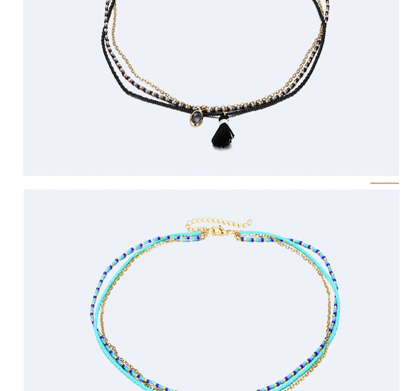 Fashion Blue Multi-layer Design Tassel Necklace,Multi Strand Necklaces