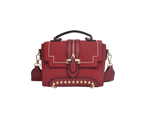 Fashion Claret Red Rivet Decorated Bag,Handbags