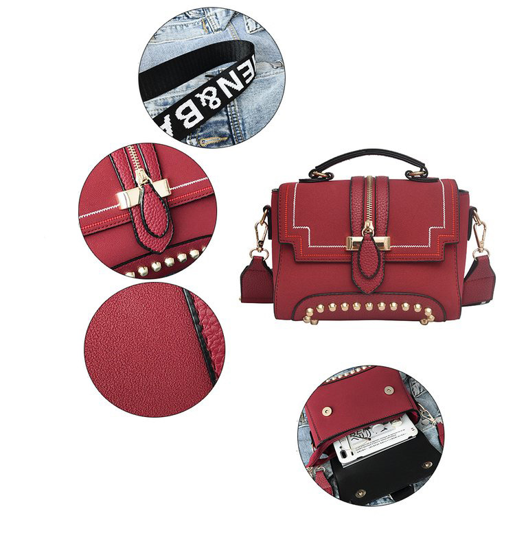 Fashion Claret Red Rivet Decorated Bag,Handbags