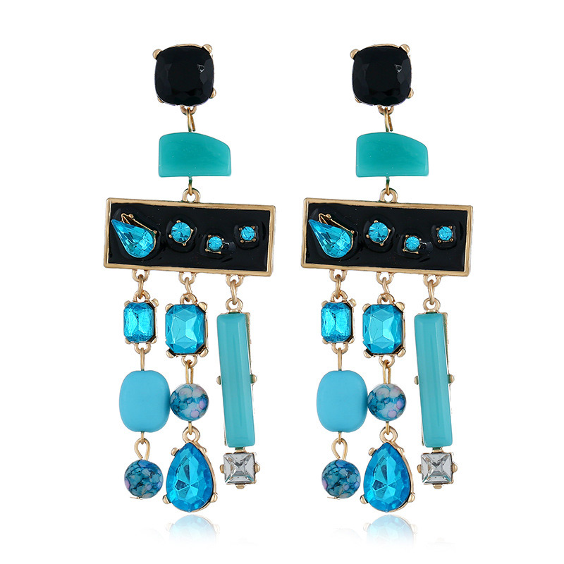 Fashion Blue Geometric Shape Decorated Tassel Earrings,Drop Earrings