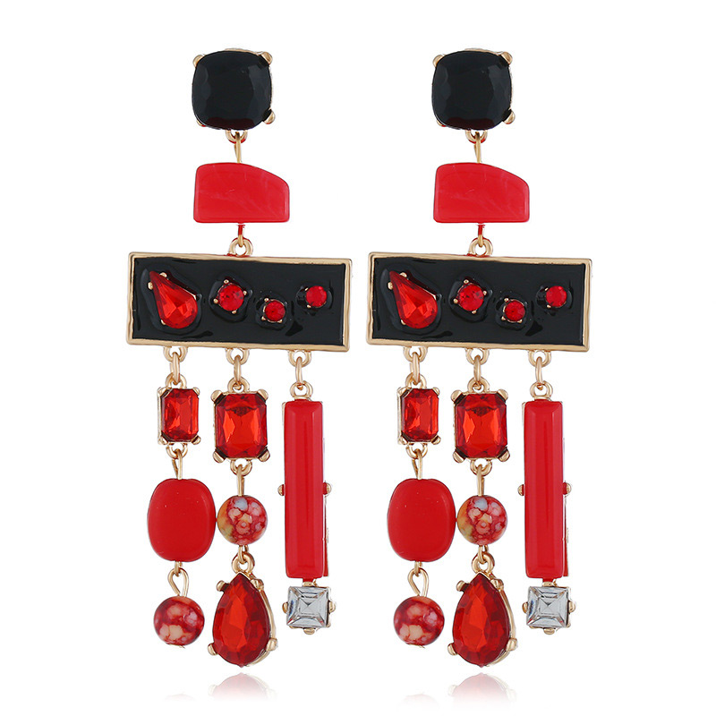 Fashion Red Geometric Shape Decorated Tassel Earrings,Drop Earrings