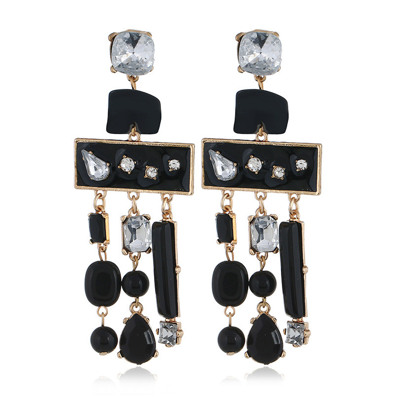 Fashion Black Geometric Shape Decorated Tassel Earrings,Drop Earrings