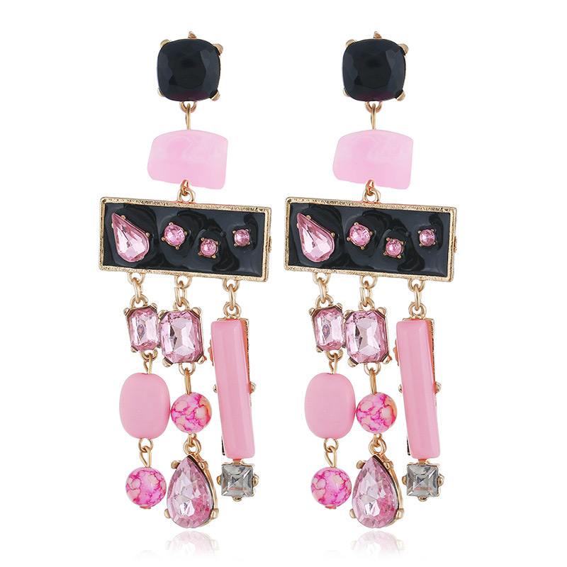 Fashion Pink Geometric Shape Decorated Tassel Earrings,Drop Earrings
