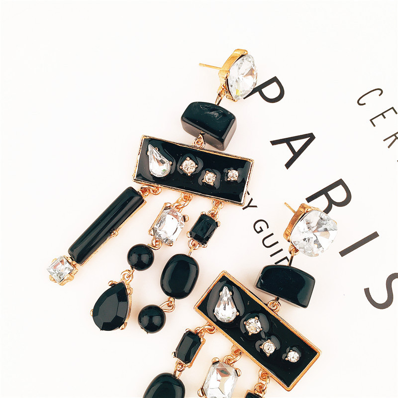 Fashion Black Geometric Shape Decorated Tassel Earrings,Drop Earrings